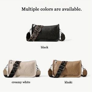 Black/Creamy White Pebble Textured Shoulder Bag with Logo Strap NIP